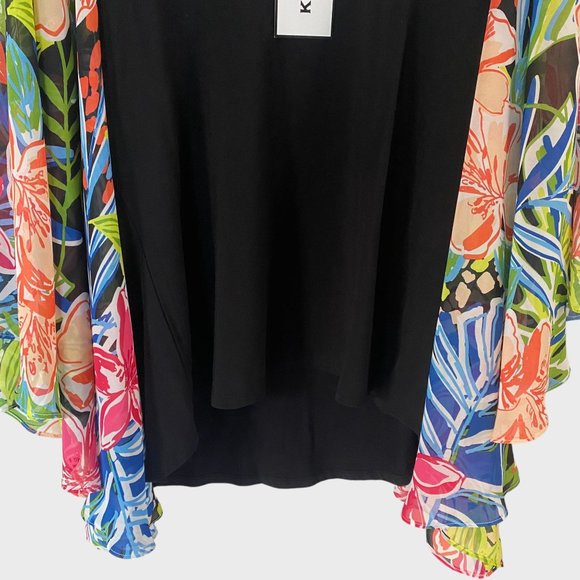 KB Studio Floral Print Blouse Womens Large Black Multicolor Drape Sleeve Top New - Picture 6 of 11